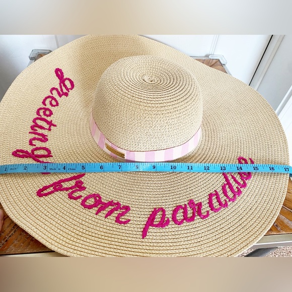 Stylish Tan Sun Hat with Pink Accents Greetings from Paradise - Picture 2 of 4